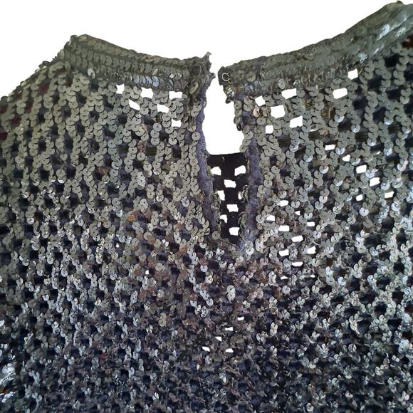 Vintage Partique New York Navy Sequin Openwork Lattice Knit Sweater Medium USA - Picture 7 of 9